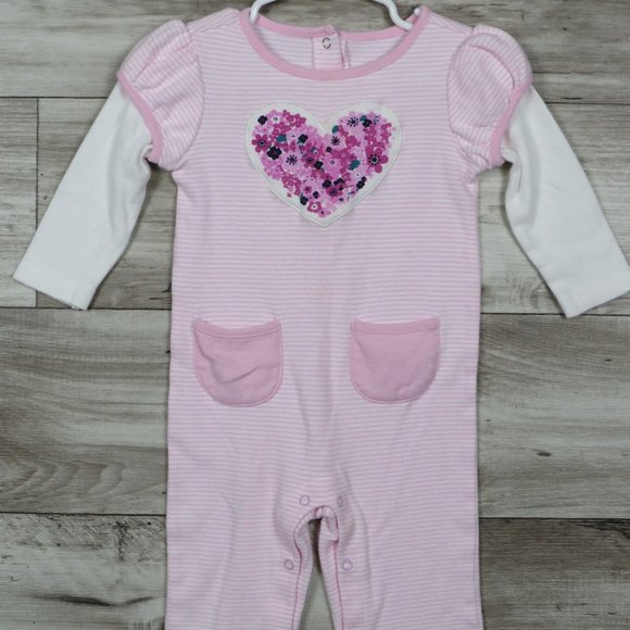 Gymboree* Girl's Long Sleeve One Piece Size 6-12M Pink/White 2‎ Front Pockets